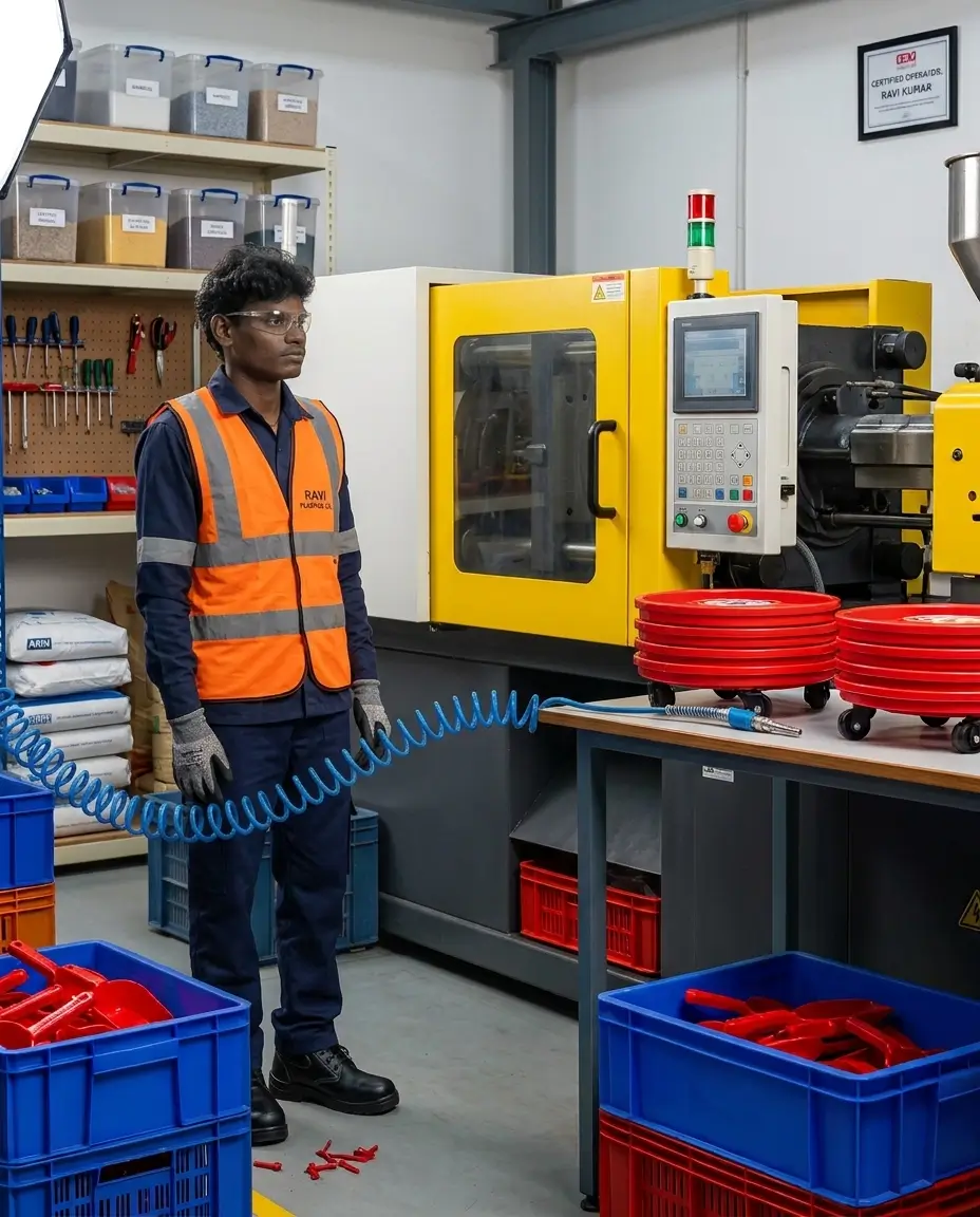 Plastics molding machines on the V.S.V factory floor